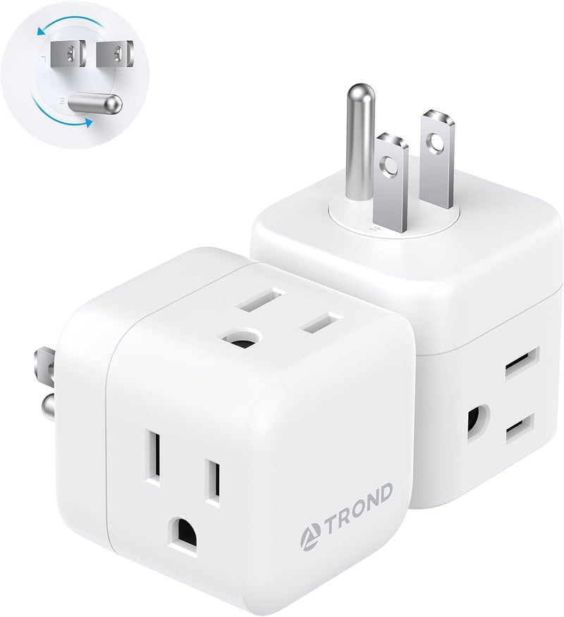 TROND Multi Plug Wall Outlet 2 Pack, 3 Way Outlet Adapter with 360 Rotating Plug, Cruise Ship Essentials, Small Wall Extender for Bathroom, Kitchen, Home, Office, Dorm - Image 1